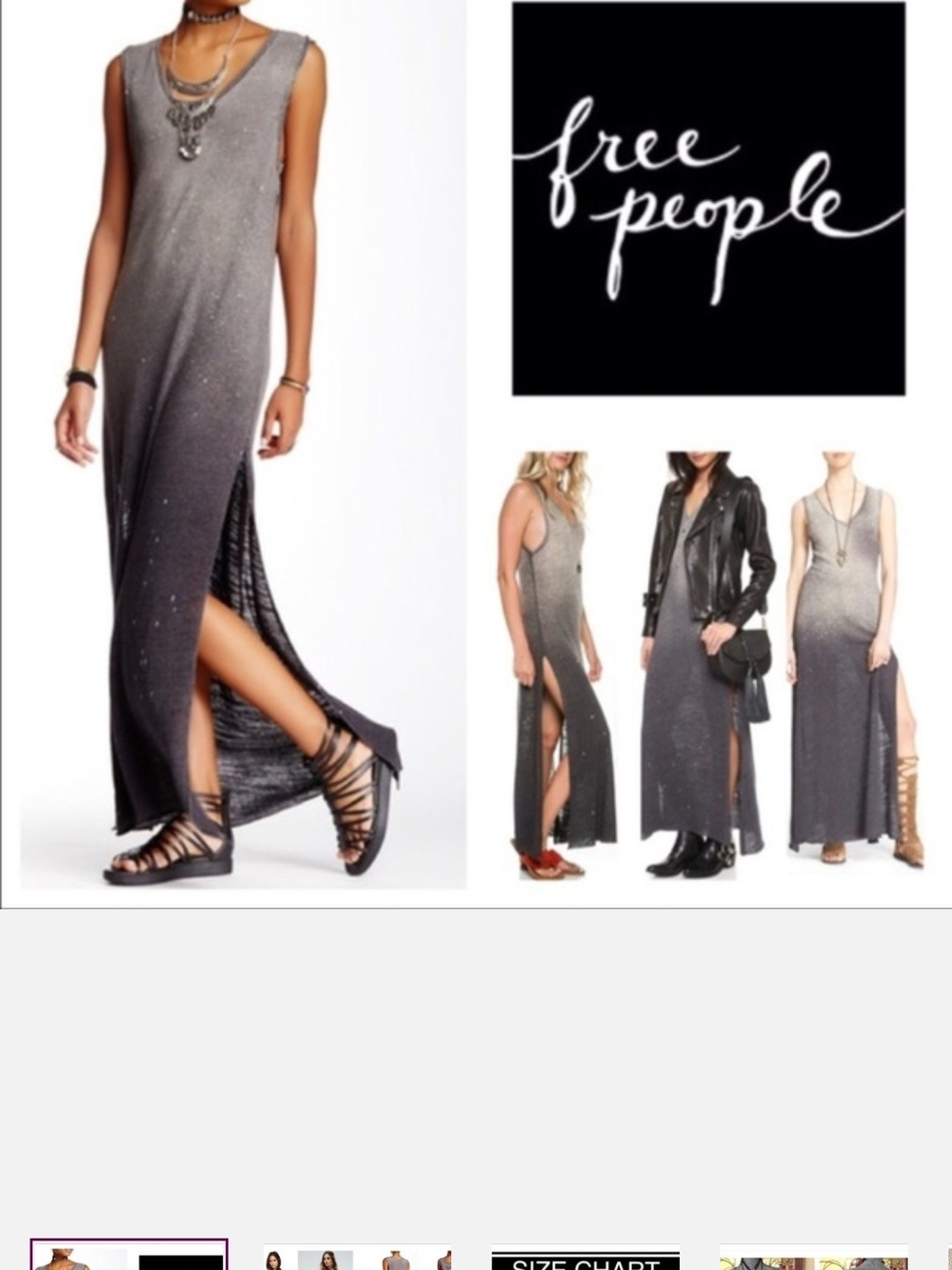 Free People Charcoal to Light Gray Ombre Maxi Dress